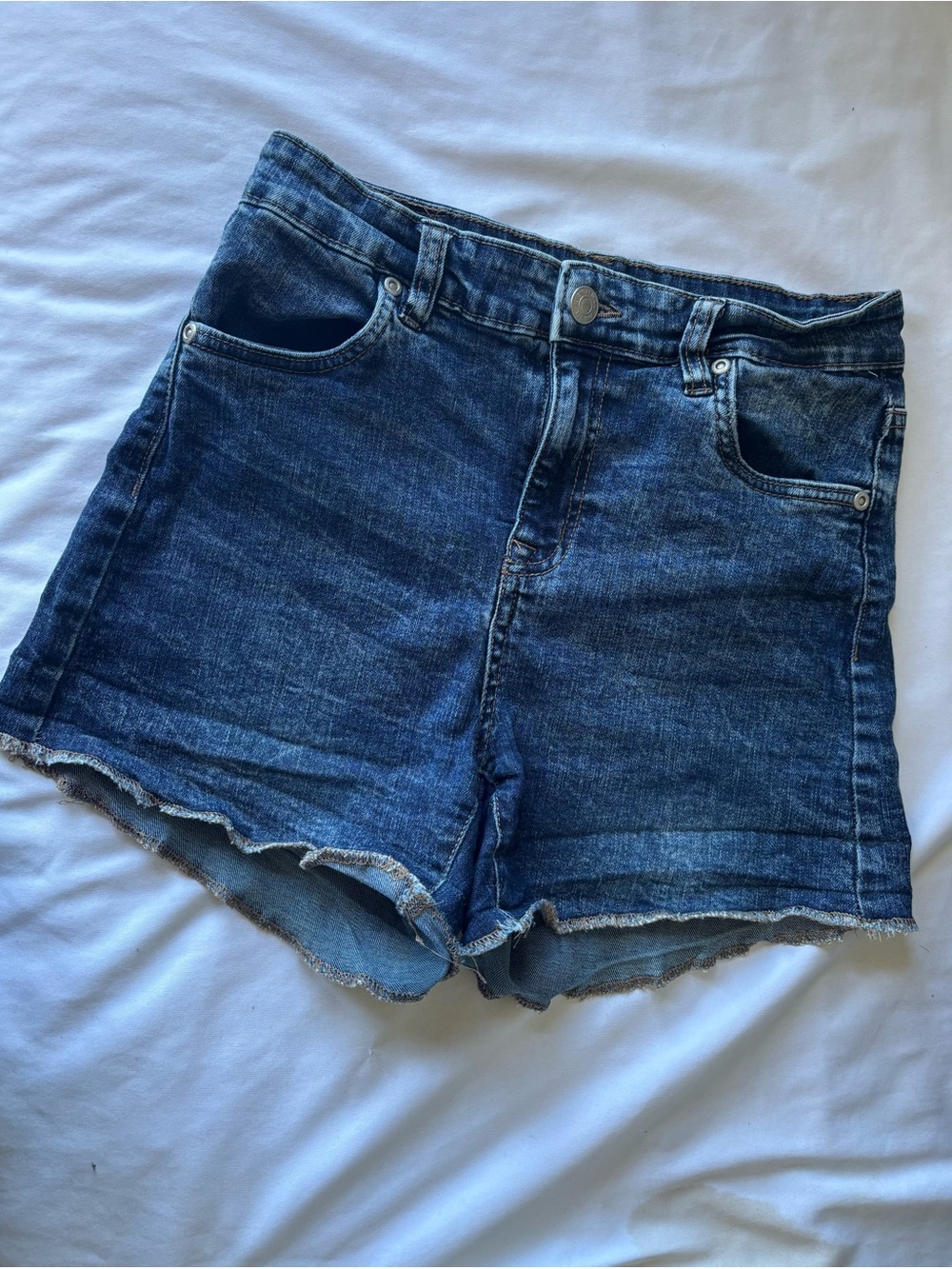 Bluenotes Dark Blue Frayed Hem Denim Shorts